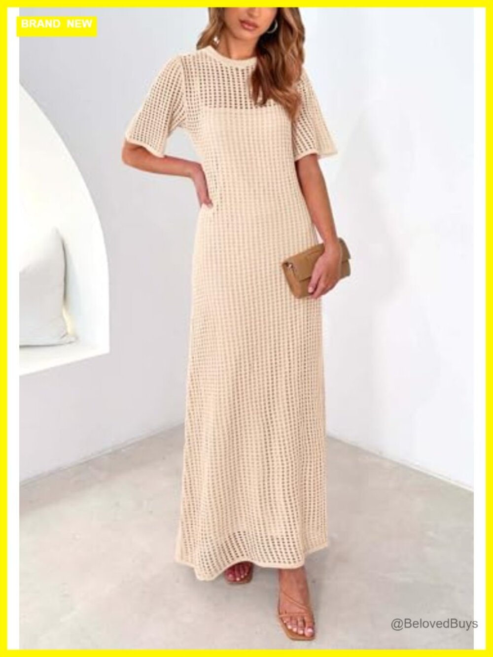 Women's Eyelet Crochet Maxi 2 Piece Dress Set Casual Vacation Beach - Picture 5 of 6